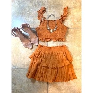 Two-Piece Rust Ruffled Set